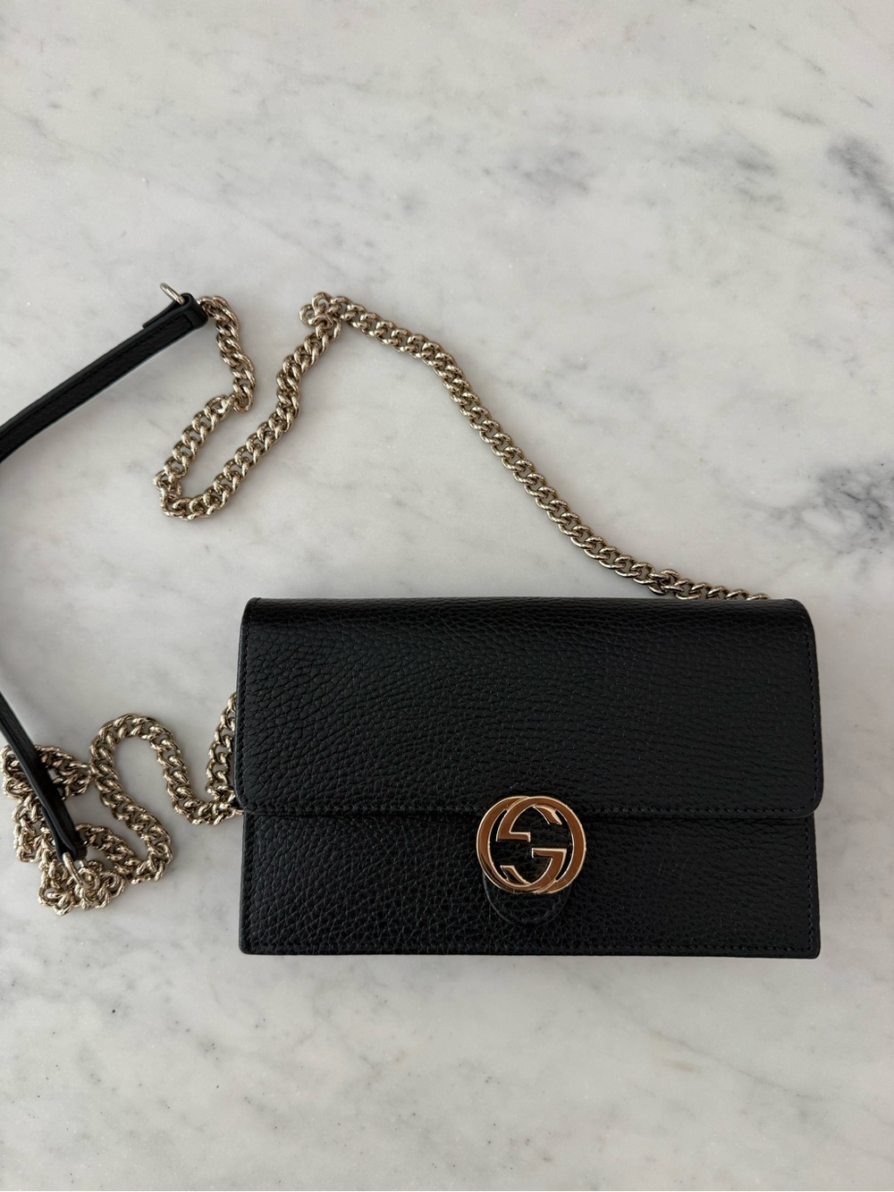 Gucci Black Calfskin Interlocking G Wallet on Chain